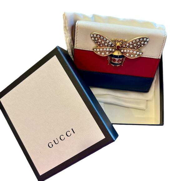 Gucci Women's Leather Queen Margaret Bee Card Case / Wallet - Picture 2 of 13